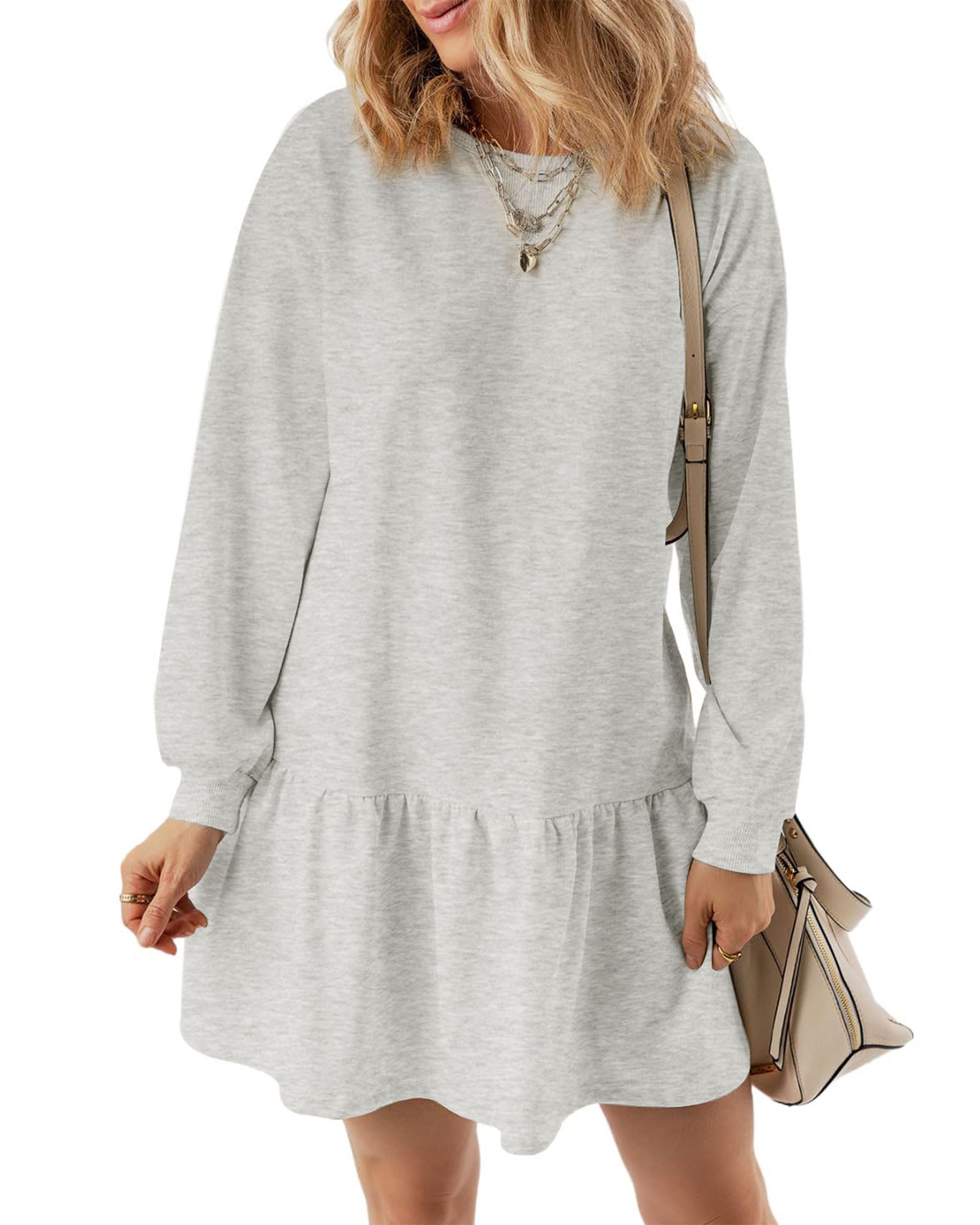 UVN Fall Dresses for Women Winter Long Sleeve Crewneck Oversized Casual Pullover Patchwork Sweatshirt Dress