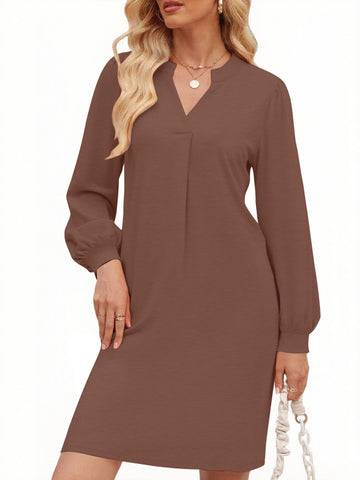 UVN Dresses for Women Long Sleeve V Neck Dress Fall Casual Midi Dress