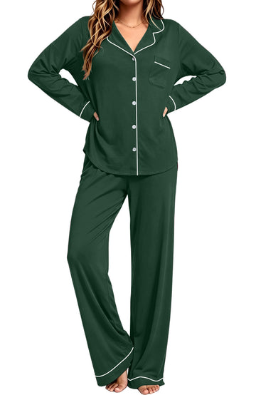 UVN Womens Winter Pajama Long Sleeve Casual Ladies Button Down Lounge Set for Women Soft Sleepwear Set with Pockets