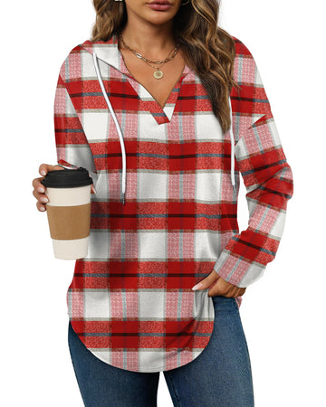 UVN Fall Hoodies for Women Long Sleeve V Neck Hooded Sweatshirts Ladies Loose Casual Drawstring Pullover Tops