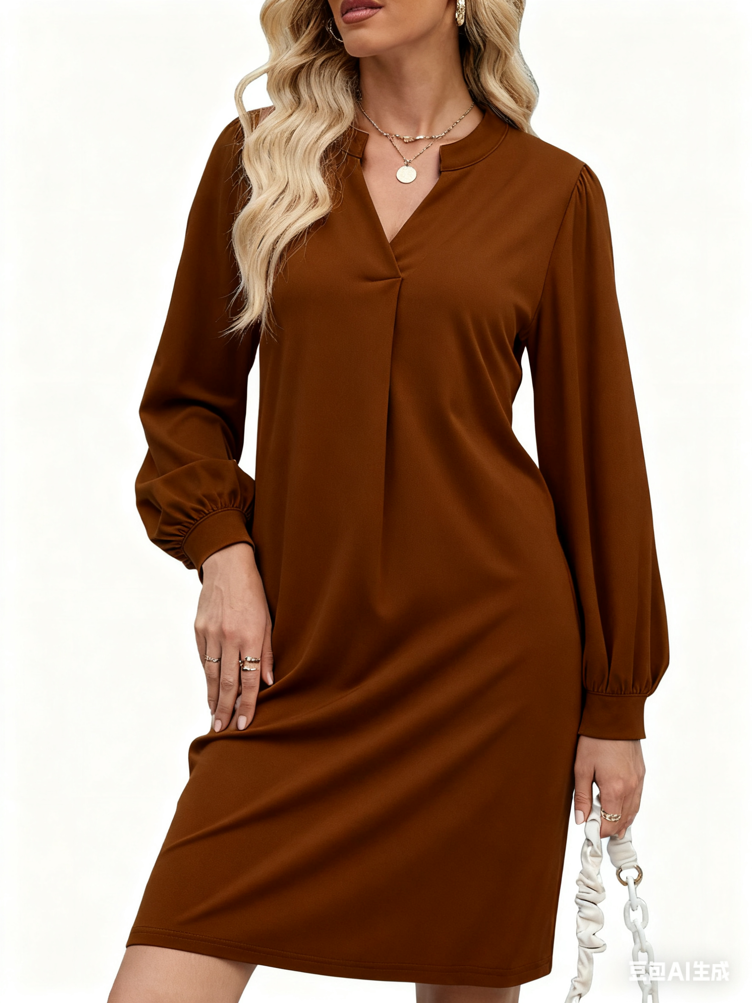 UVN Dresses for Women Long Sleeve V Neck Dress Fall Casual Midi Dress