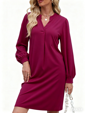 UVN Dresses for Women Long Sleeve V Neck Dress Fall Casual Midi Dress