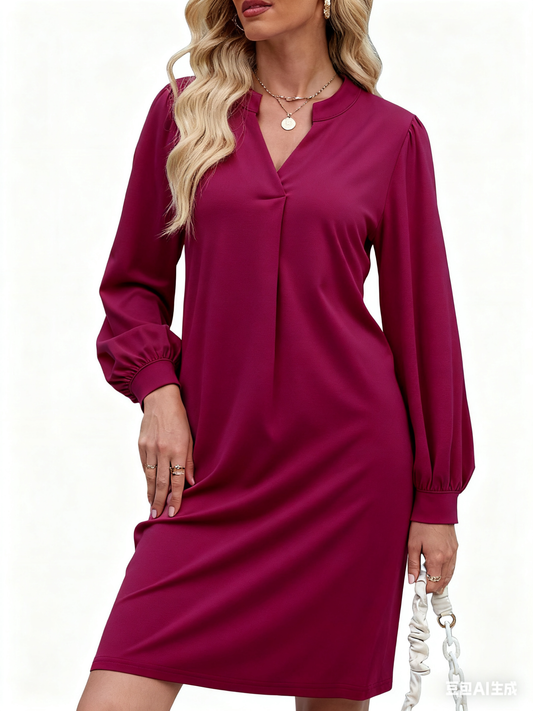 UVN Dresses for Women Long Sleeve V Neck Dress Fall Casual Midi Dress