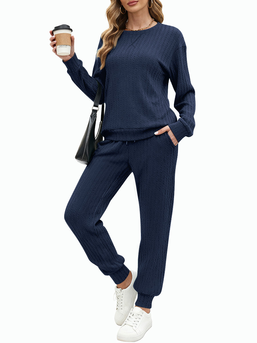 UVN Outfit Set for Women Long Sleeve Tops and Jogger Pants 2 Piece Matching Set with Pockets