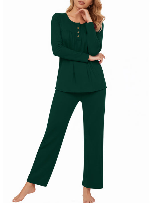 UVN Womens Pajama Sets Long Sleeve Crewneck Tops and Long Pajama Pants 2 Piece Lounge Set Sleepwear Fall Oufits Loungewear