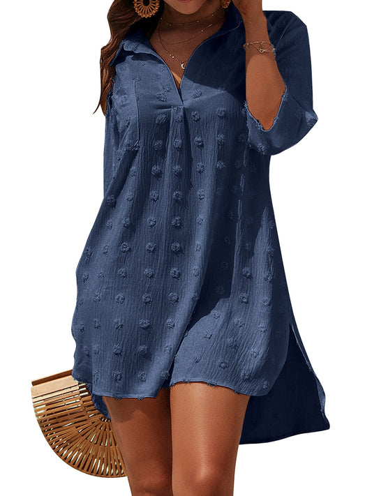 UVN Summer Swimsuit Coverups for Womens Chiffon Bikini Swimwear Beach Cover-Ups Ladies Loose Pom Pom Shirt Dress
