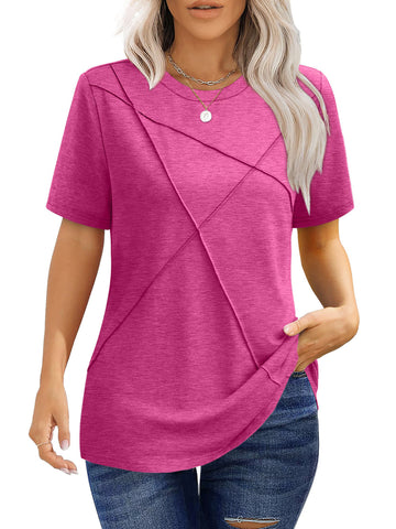 UVN Blouses for Women Summer Short Sleeve Shirts Casual Crew Neck Pleated Tunic Tops