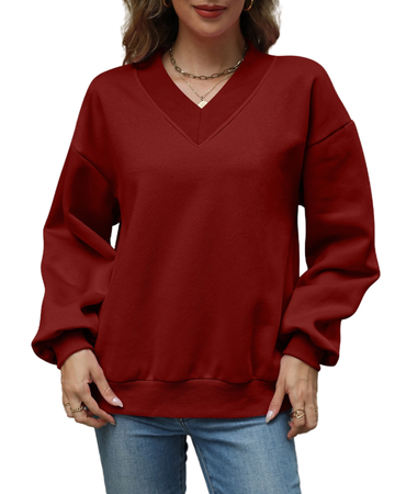 UVN Womens Oversized Sweatshirts Fall Winter Long Sleeve V Neck Hoodies Ladies Casual Loose Pullover Clothes