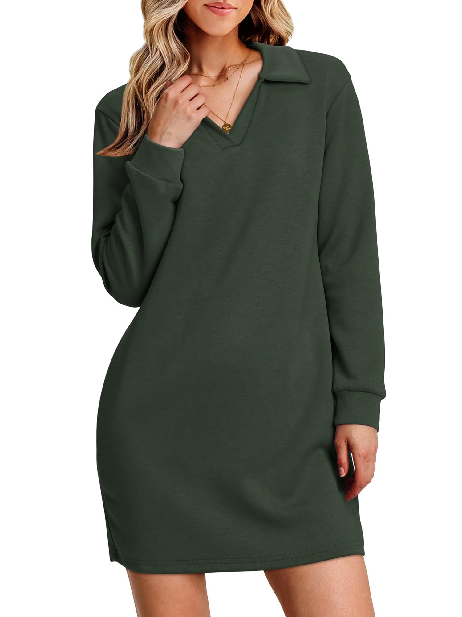 UVN Dresses for Women Long Sleeve Lapel Neck Dress Fall Casual Sweatshirt Dresses