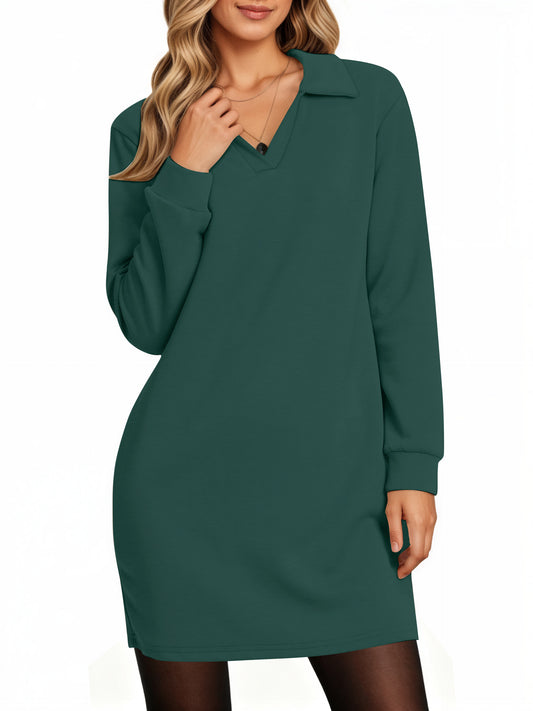 UVN Dresses for Women Long Sleeve Lapel Neck Dress Fall Casual Sweatshirt Dresses