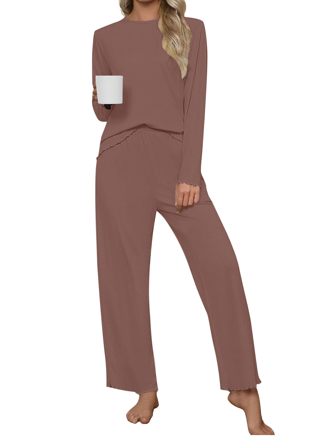 UVN Fall Womens 2 Piece Pajamas Set Loungewear Long Sleeve Tops and Pants Soft Lounge Sets