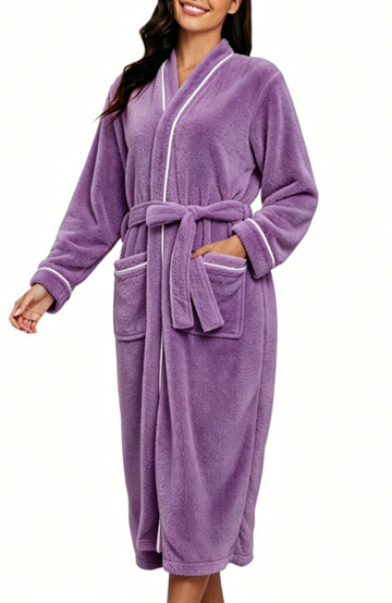 UVN Women Robes Winter Long Sleeve Bathrobe Plush Warm Premium Robe Soft Fluffy Sleepwear Nightgown with Pockets