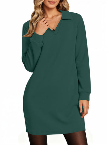 UVN Dresses for Women Long Sleeve Lapel Neck Dress Fall Casual Sweatshirt Dresses