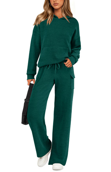 UVN Two Piece Sets for Women Fall Casual Lounge Outfits Long Sleeve Hoodies Tops and Cargo Pants Tracksuits with Pockets