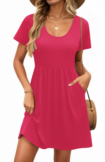 UVN Summer Dresses for Women Boho Floral Print Midi Dresses Casual Short Sleeve U Neck Beach Sundress with Pockets