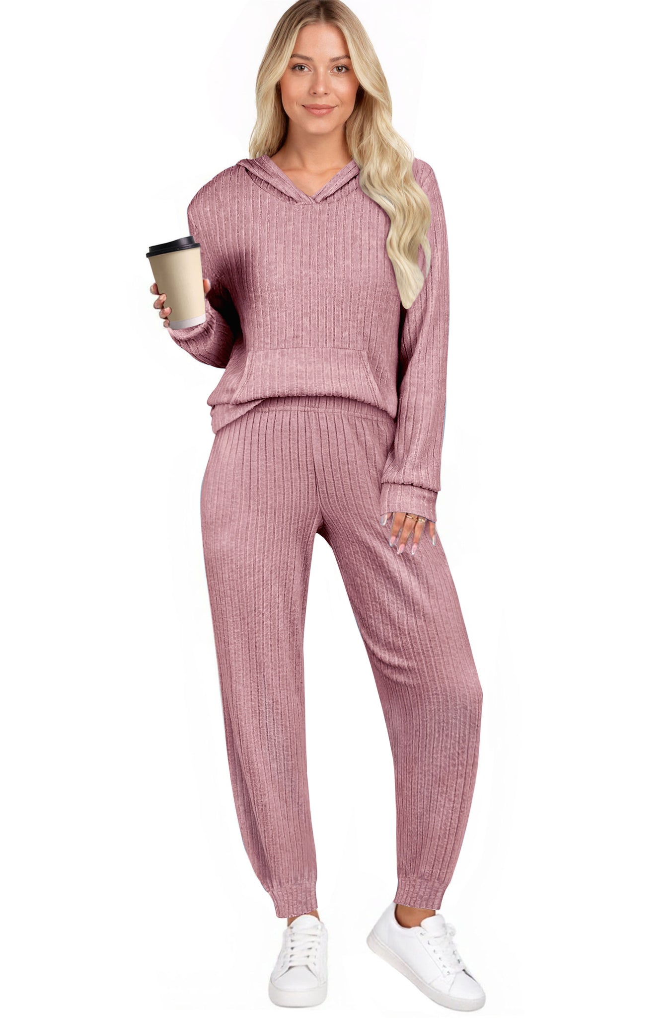 UVN Two Piece Outfits for Women Long Sleeve Hoodies Tops And Pants Pajamas Sets Casual Fall Winter Lounge Set with Pockets
