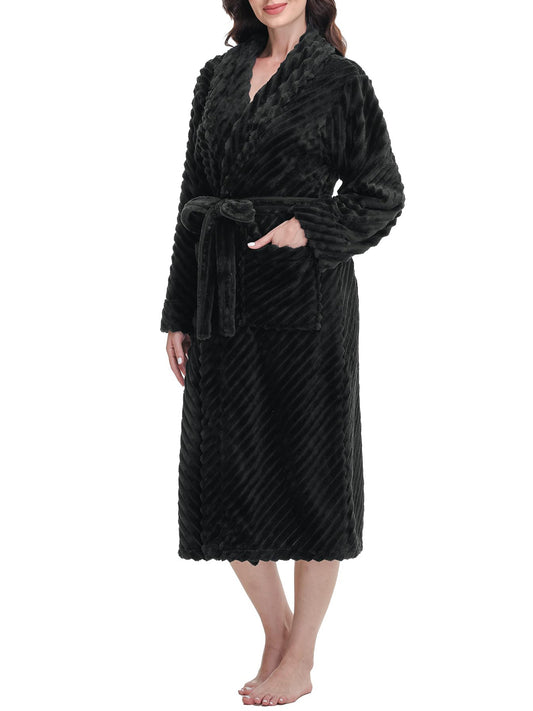 UVN Fleece Robes for Women Winter Plush Long Bathrobes Soft Cozy Fluffy Premium Sleepwear Housecoats