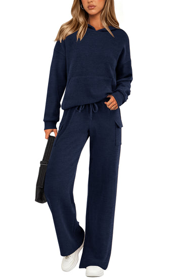 UVN Two Piece Sets for Women Fall Casual Lounge Outfits Long Sleeve Hoodies Tops and Cargo Pants Tracksuits with Pockets
