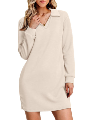 UVN Dresses for Women Long Sleeve Lapel Neck Dress Fall Casual Sweatshirt Dresses