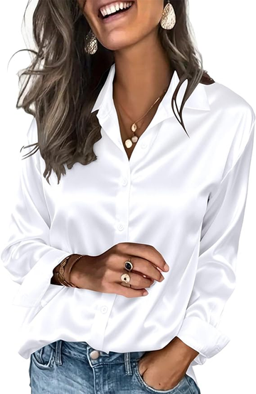 UVN Shirts for Women Long Sleeve Satin Blouses Button Down Ladies Casual Top