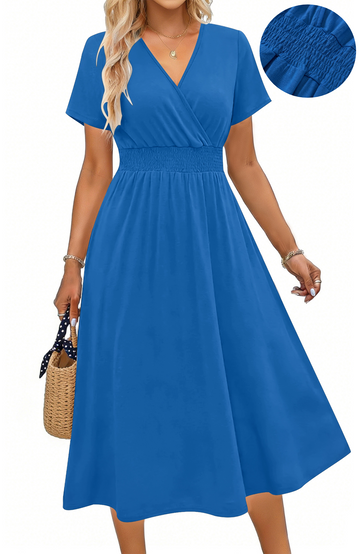 UVN Women Summer Dresses Short Sleeve V Neck A-Line Midi Dress Ladies Boho Beach Floral Print Sundress