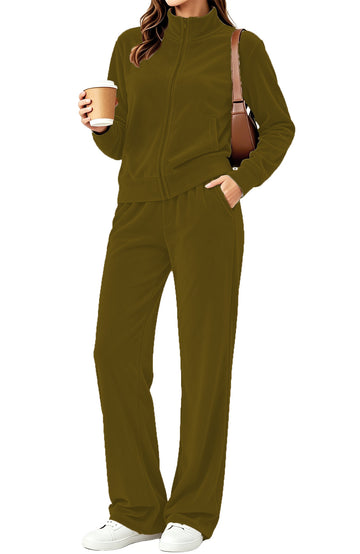 UVN Velour Outfit Set for Women 2 Piece Lounge Sets Casual Full Zip Top and Wide Leg Pants Ladies Fall Tracksuit with Pocket
