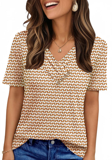 UVN Blouses for Women Summer Short Sleeve V Neck Button Shirts Dressy Casual Business Tunic Tops