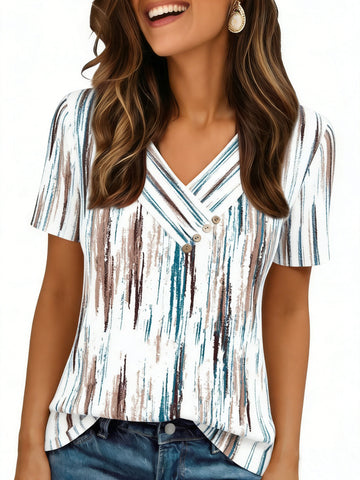 UVN Blouses for Women Summer Short Sleeve V Neck Button Shirts Dressy Casual Business Tunic Tops