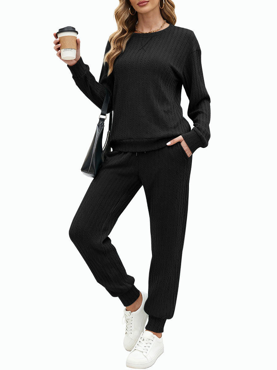UVN Outfit Set for Women Long Sleeve Tops and Jogger Pants 2 Piece Matching Set with Pockets