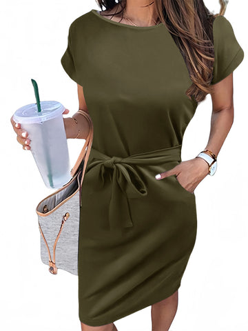 UVN Summer Dresses for Women Striped T Shirt Dress Casual Midi Dress Short Sleeve Sundress with Pockets