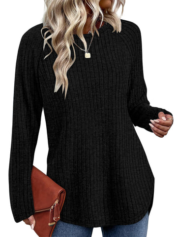 UVN Long Sleeve Shirt for Women Fall Casual Blouses Ladies Loose Fit Crew Neck Tunic Tops