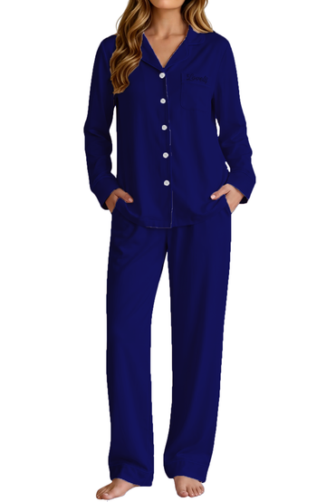 UVN Pajama for Women Embroidered Button Up Sleepwear with Drawstring Pocket Pants Ladies Casual Lounge Set