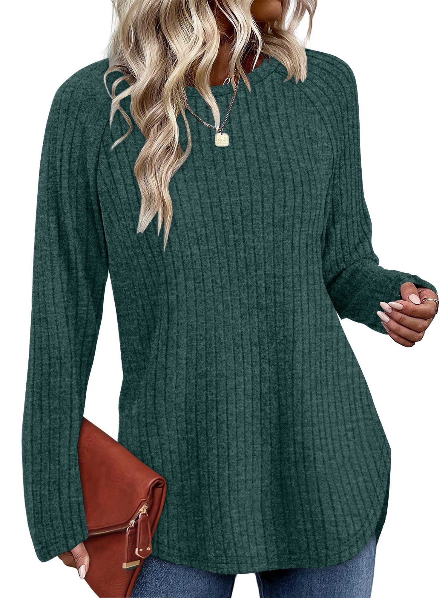 UVN Long Sleeve Shirt for Women Fall Casual Blouses Ladies Loose Fit Crew Neck Tunic Tops
