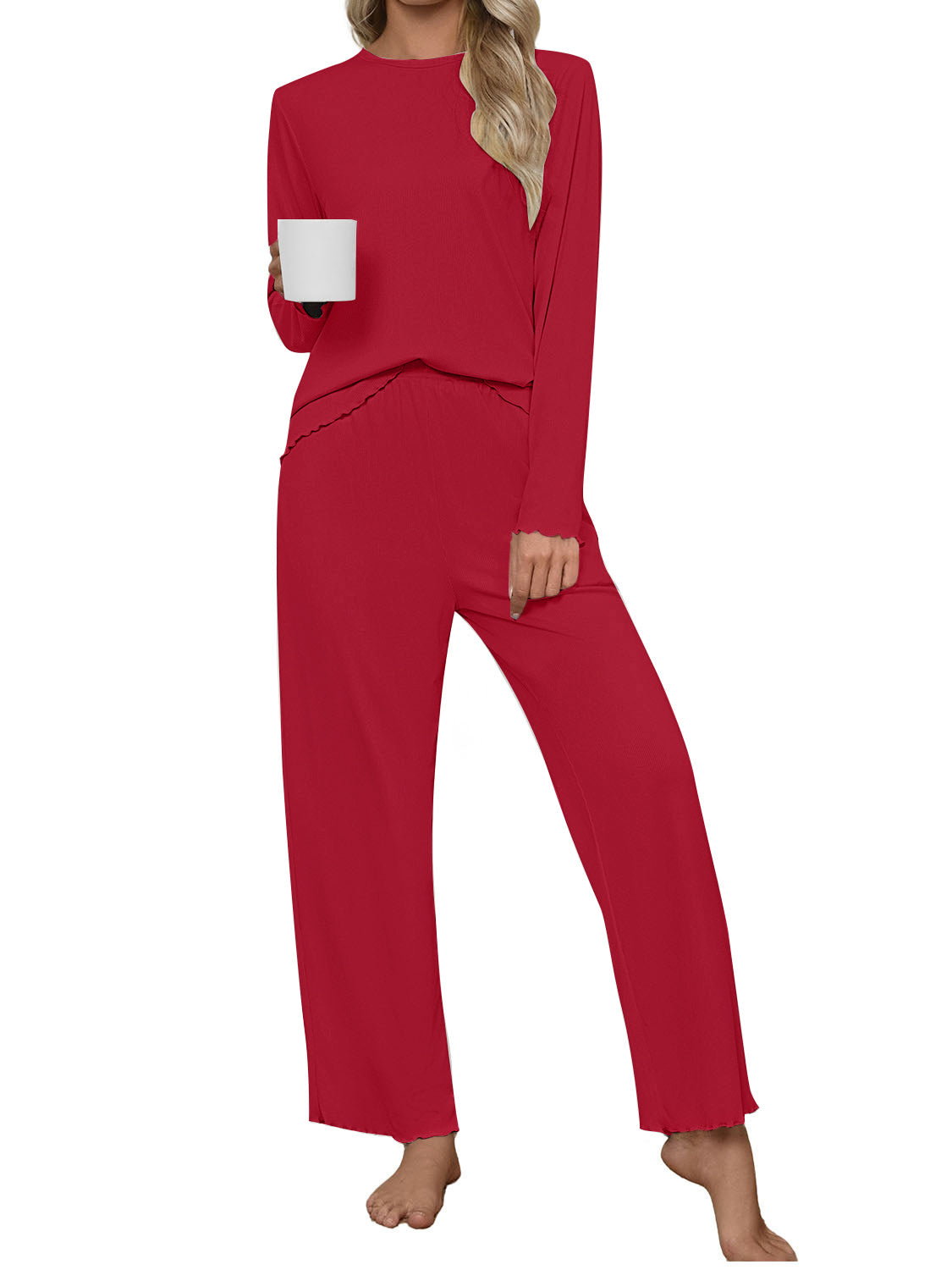UVN Fall Womens 2 Piece Pajamas Set Loungewear Long Sleeve Tops and Pants Soft Lounge Sets