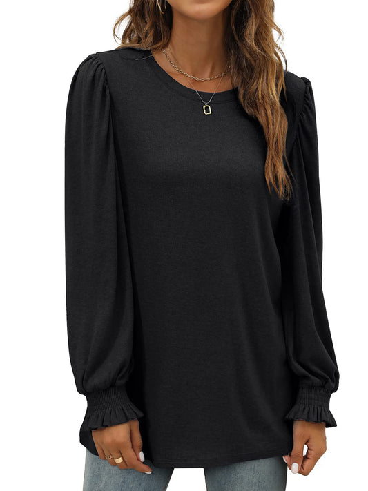 UVN Long Sleeve Shirts for Women Blouse Casual Puff Sleeve Crewneck Fall Shirt Tunic Tops