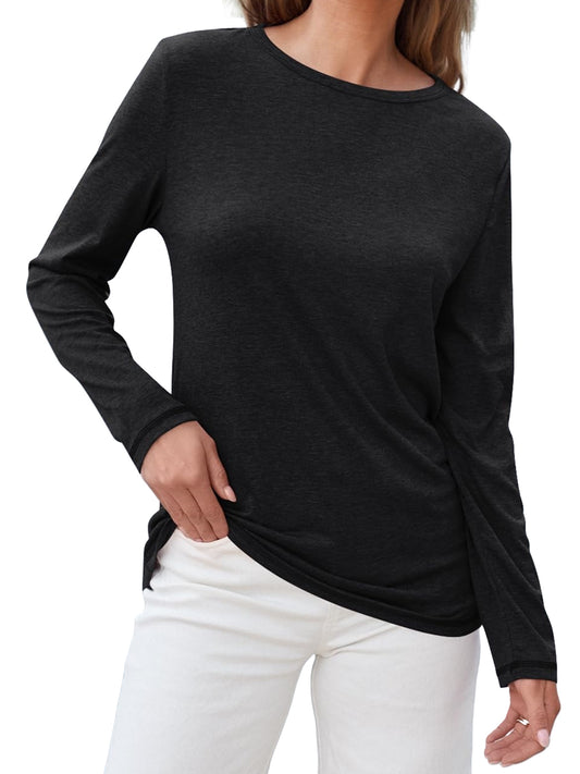 UVN Womens Shirts Crewneck Long Sleeve Tshirts Fall Casual Ladies Tops