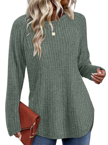 UVN Long Sleeve Shirt for Women Fall Casual Blouses Ladies Loose Fit Crew Neck Tunic Tops