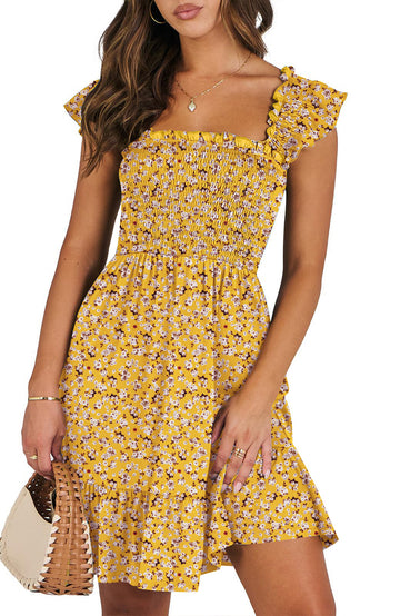 UVN Summer Dresses for Women Casual Sleeveless Square Neck Midi Dress Ruffle Backless Swing Flowy Tiered Dress
