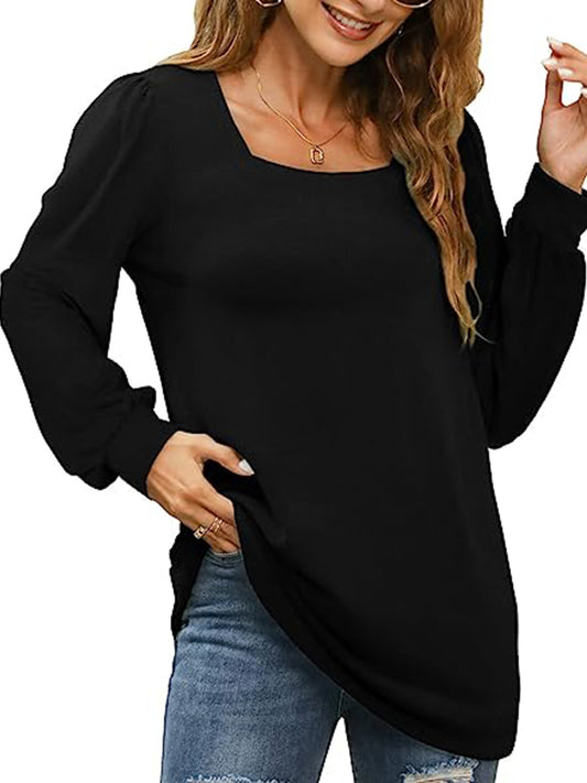 UVN Square Neck Sweatshirts for Women Long Sleeve Shirt Fall Tunic Tops