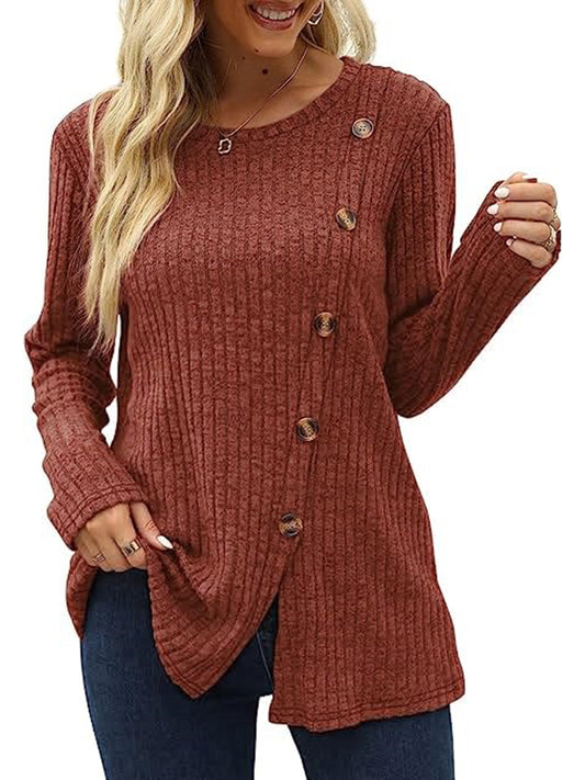 UVN Sweatshirts for Women Long Sleeve Shirts Crewneck Casual Tunic Tops with Buttons