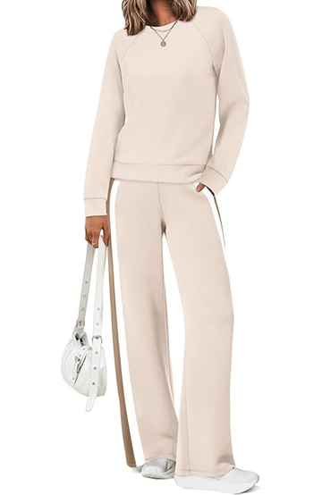 UVN Fall Outfit Set for Women 2 Piece Long Sleeve Top and Color Blocking Pants Ladies Casual Lounge Matching Set with Pocket