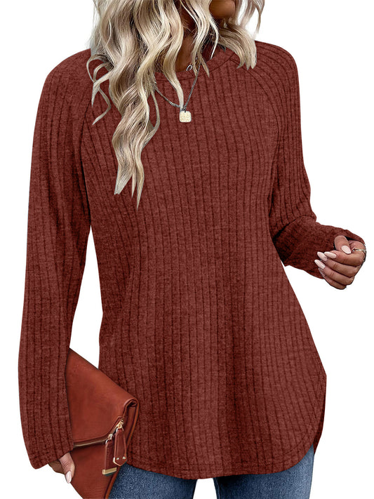 UVN Long Sleeve Shirt for Women Fall Casual Blouses Ladies Loose Fit Crew Neck Tunic Tops