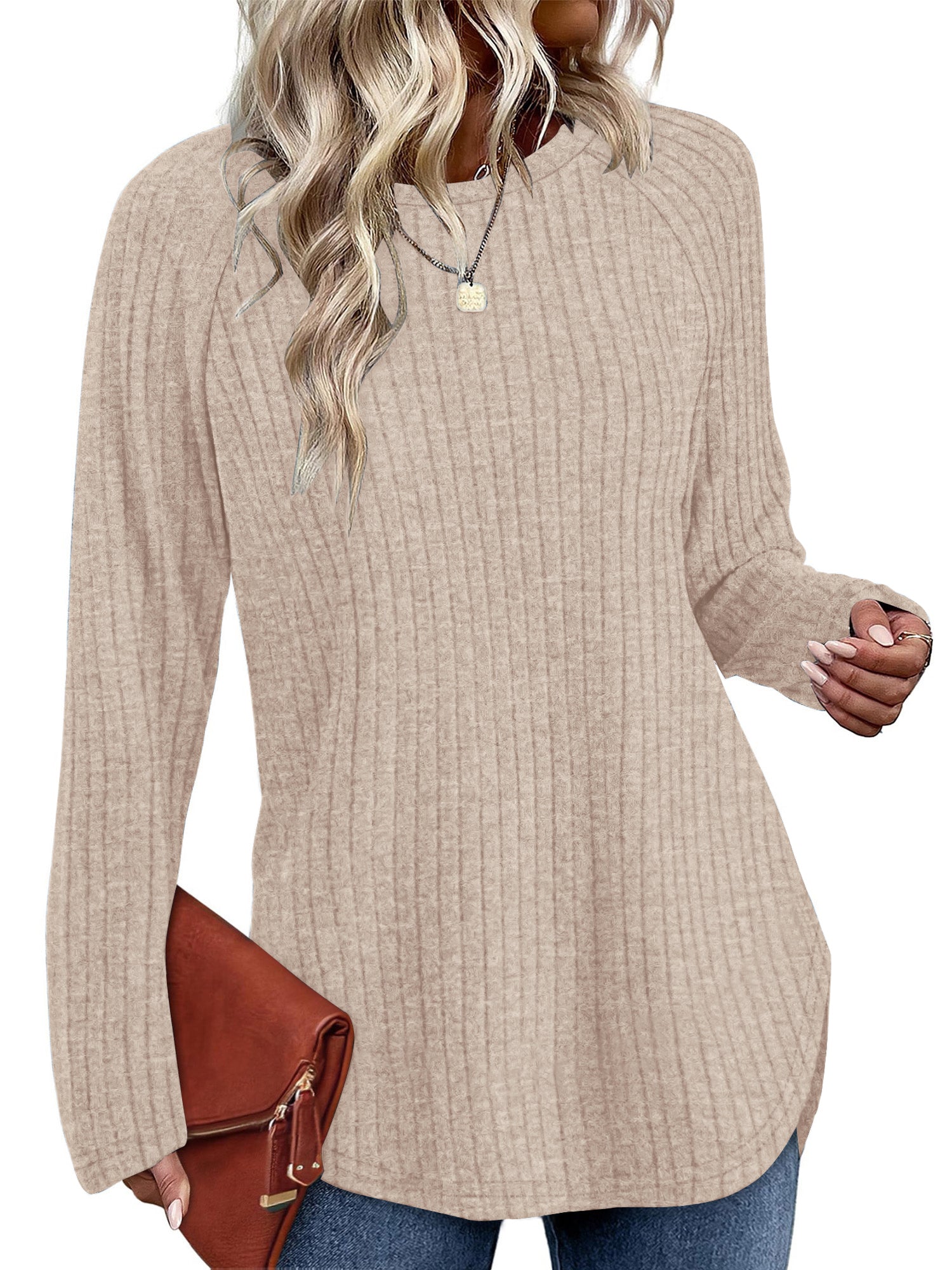 UVN Long Sleeve Shirt for Women Fall Casual Blouses Ladies Loose Fit Crew Neck Tunic Tops