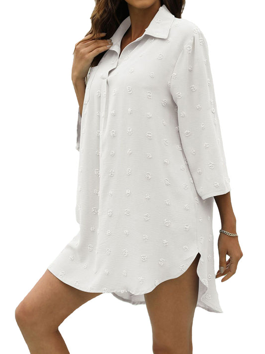 UVN Swimsuit Coverups for Women Chiffon Bikini Swimwear Beach Cover-Ups Loose Shirt Dress