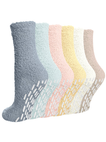 UVN Fuzzy Sock for Women with Grippers 6 Pairs Warm Soft Plush Sleep Socks Womens Gifts, Size 5-9