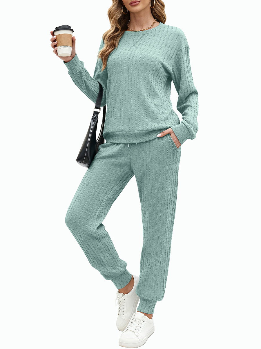 UVN Outfit Set for Women Long Sleeve Tops and Jogger Pants 2 Piece Matching Set with Pockets
