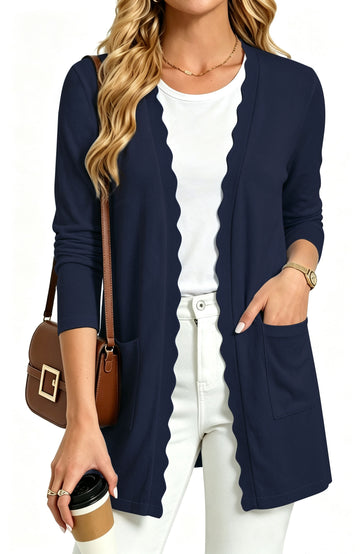 UVN Cardigan Sweater for Women Fall Long Sleeve Open Front Tops Ladies Casual Lightweight Soft Knit Coats with Pockets