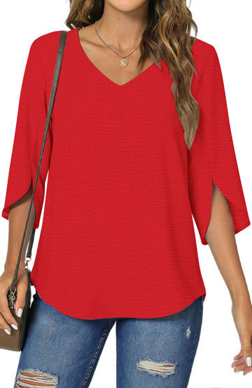 UVN Womens Blouses 3/4 Sleeve V Neck Summer Shirts for Women Chiffon Dressy Casual Tunic Tops