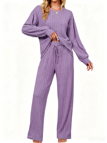 UVN Pajama Sets for Women Long Sleeve Lounge Set Ribbed Knit Sleepwear 2 Piece Pjs Soft Loungewear with Pockets