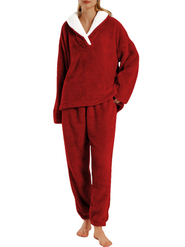 UVN Winter Pajamas for Women Fuzzy Loungewear Sets Ladies Fleece Long Sleeve Tops and Long Pants 2 Piece Sleepwear